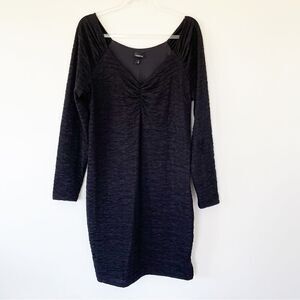 Torrid Stretchy Bodycon Dress Long Sleeve V Neck Ruched Size 2 2XL Black 18 20